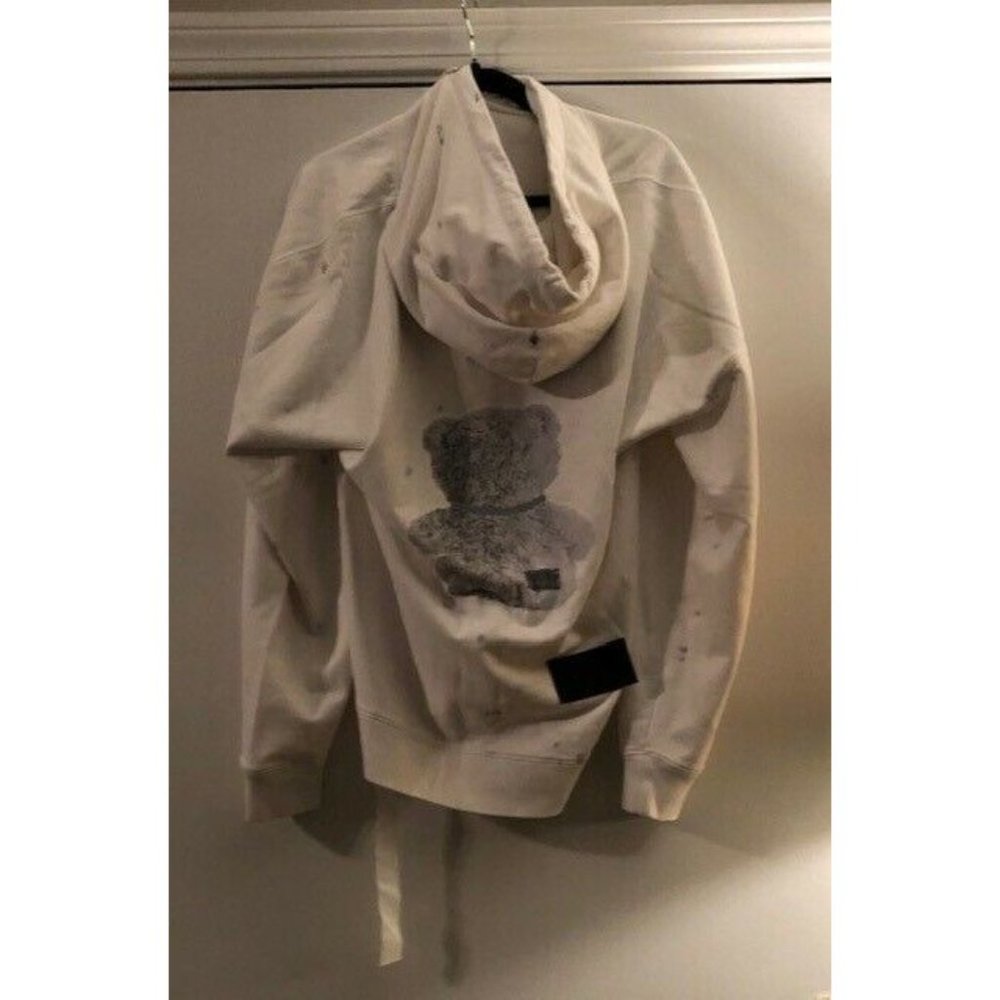 NWT $850 WE11DONE WHITE HOODIE PEARL NECKLACE TEDDY REFLECTIVE US SZ MEDIUM - Picture 6 of 10